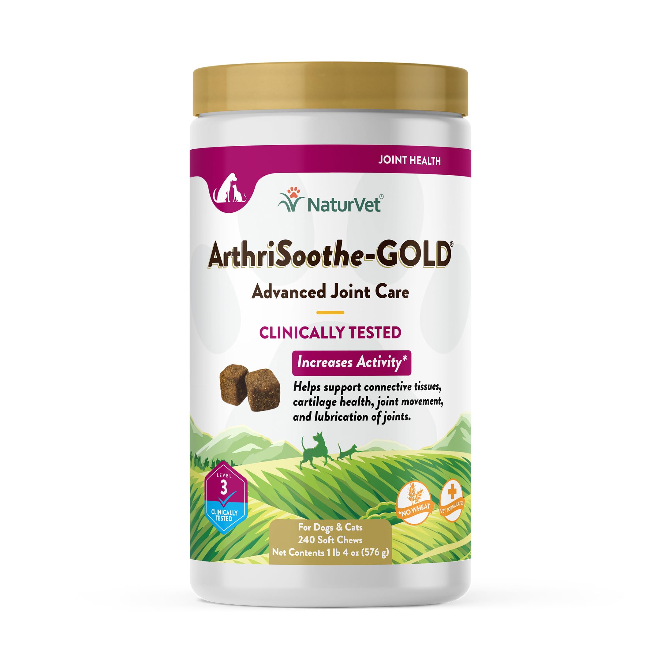 NaturVet ArthriSoothe-Gold bouchées molles pour chiens, soutiennent la mobilité articulaire.