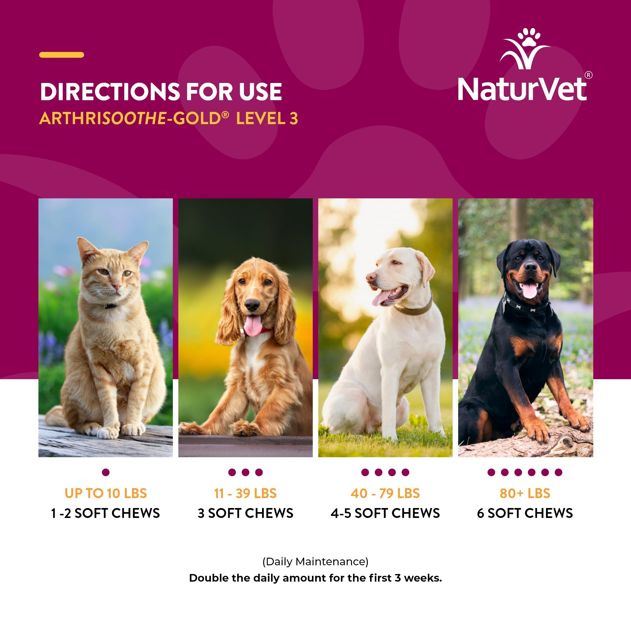 NaturVet ArthriSoothe-Gold format 70 bouchées, pratique et facile à doser.