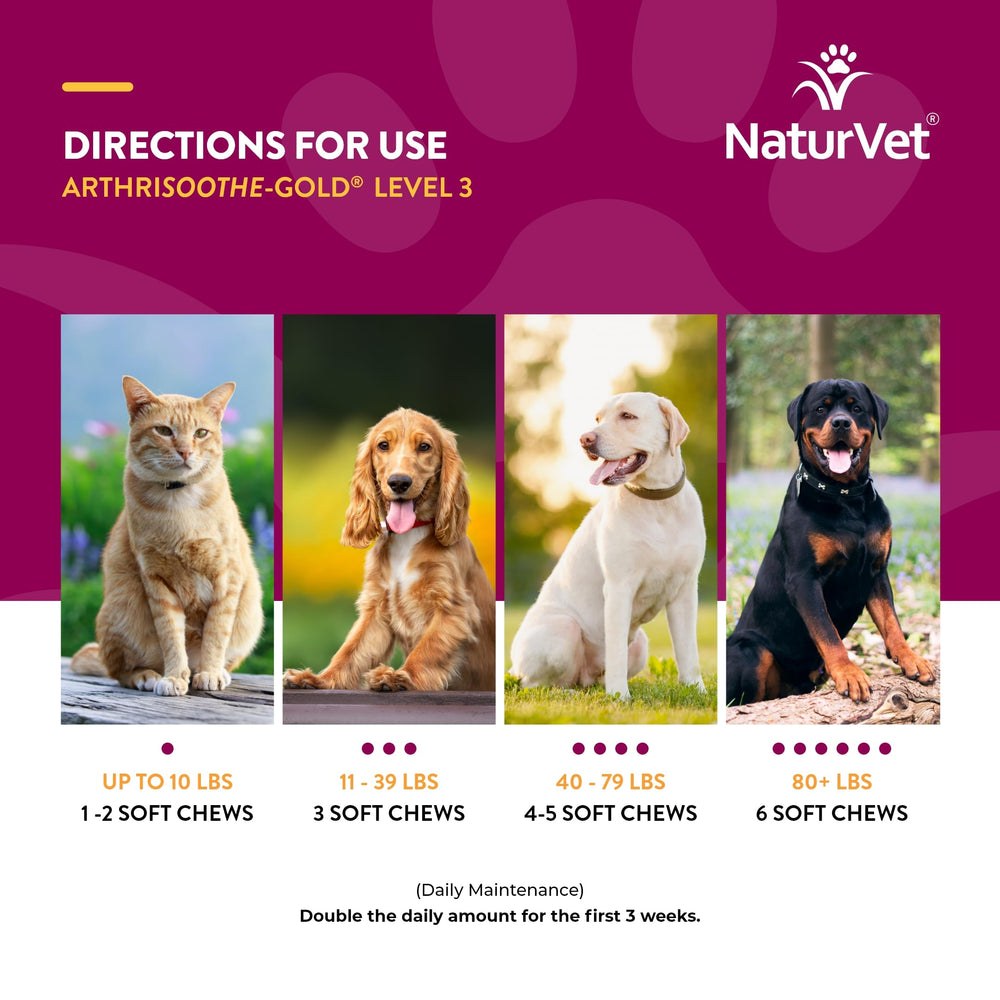 NaturVet ArthriSoothe-Gold format 70 bouchées, pratique et facile à doser.