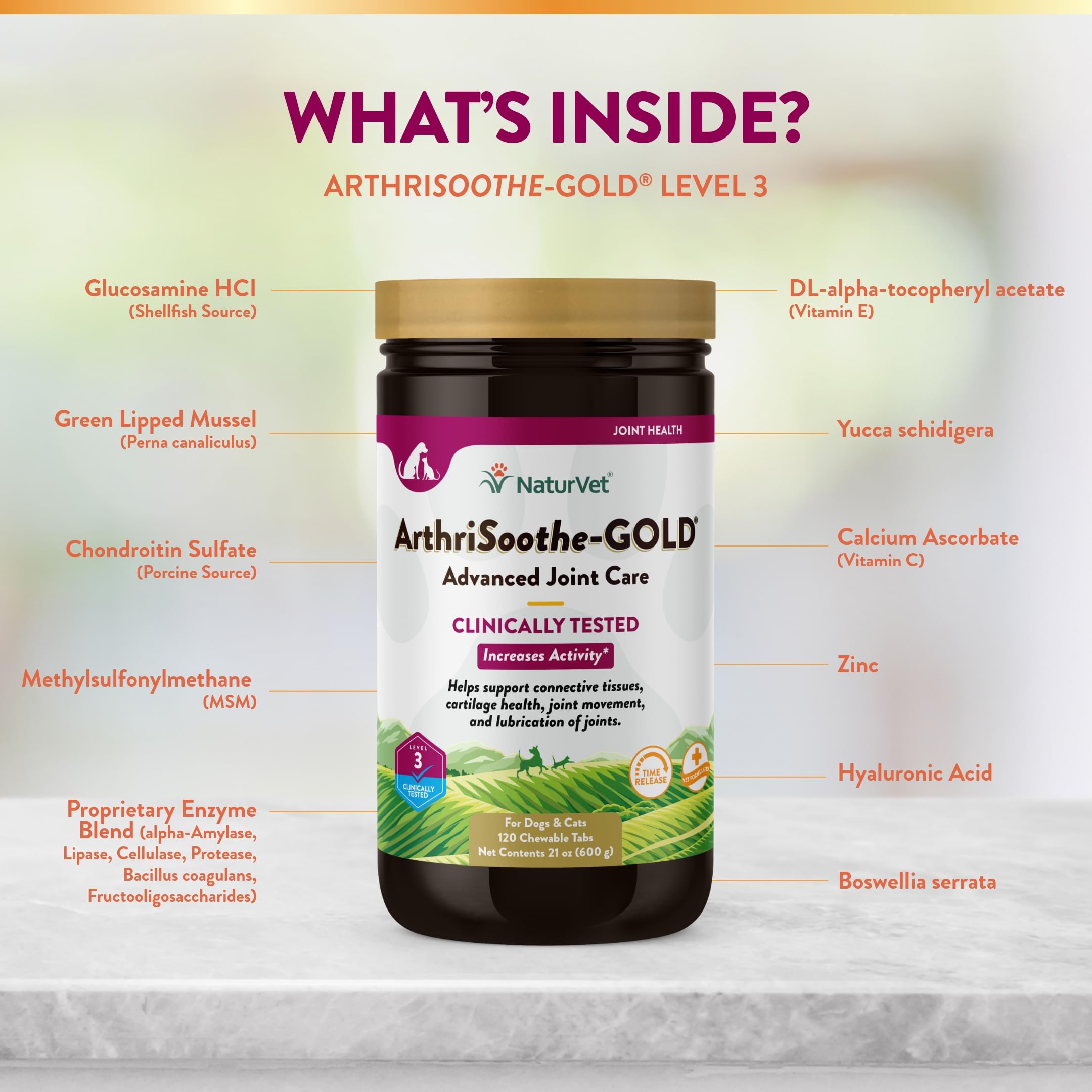 NaturVet ArthriSoothe-GOLD MSM pour la souplesse articulaire.