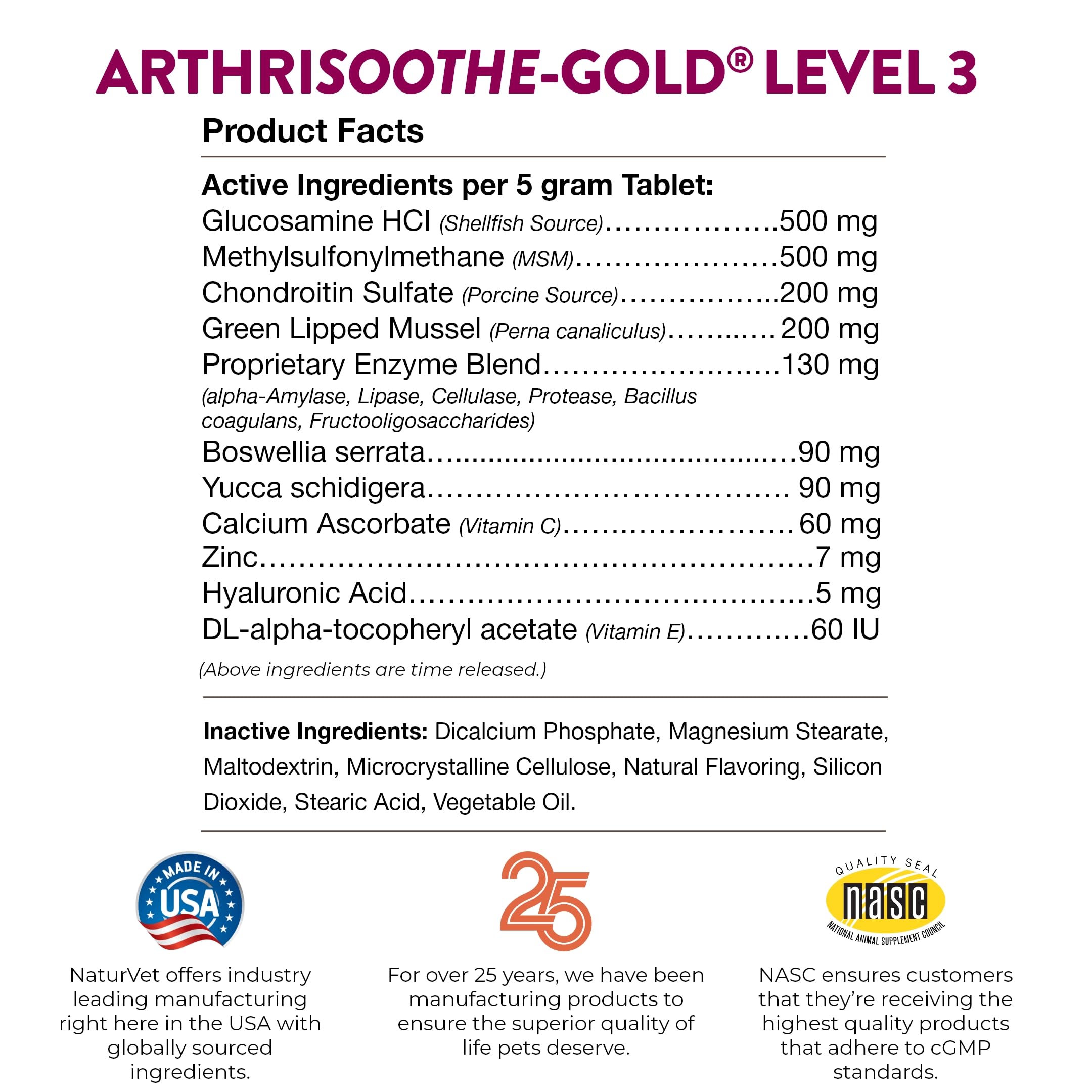 NaturVet ArthriSoothe-Gold Niveau 3 formulation vétérinaire de confiance.