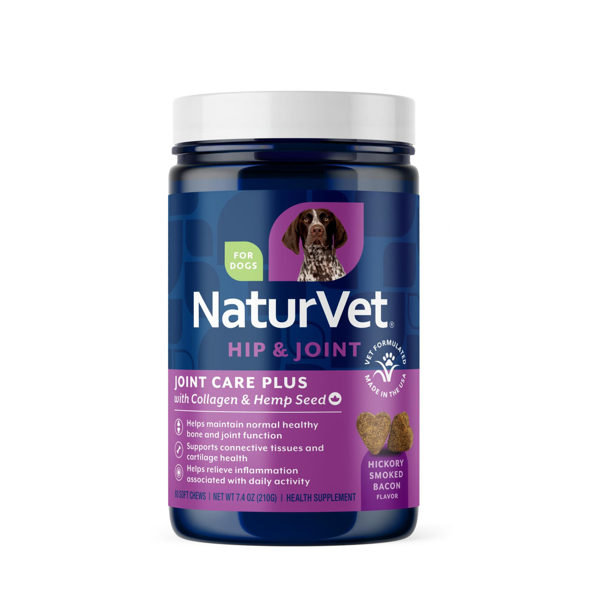 Friandises molles NaturVet pour articulations, soutien quotidien pour chien actif.