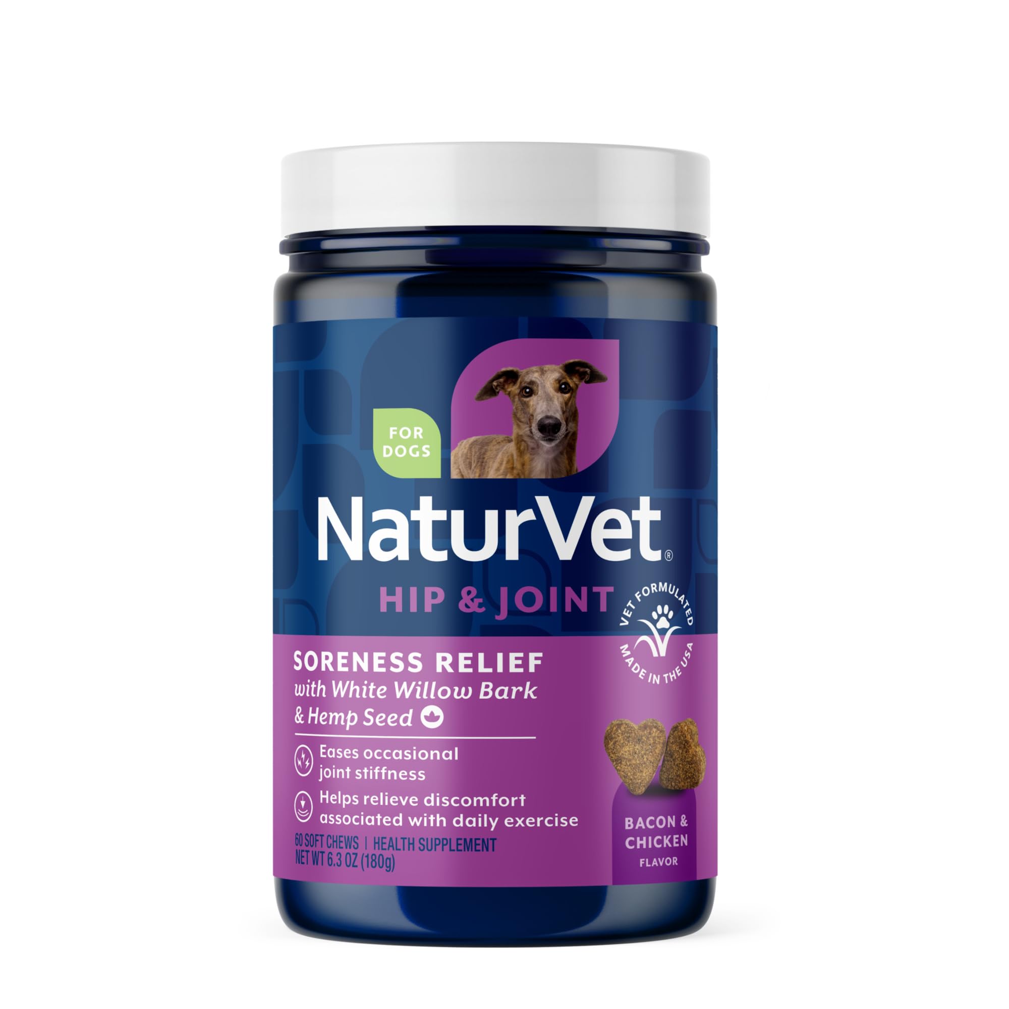 NaturVet boîtes 60 bouchées molles au chanvre pour chiens, goût agréable.