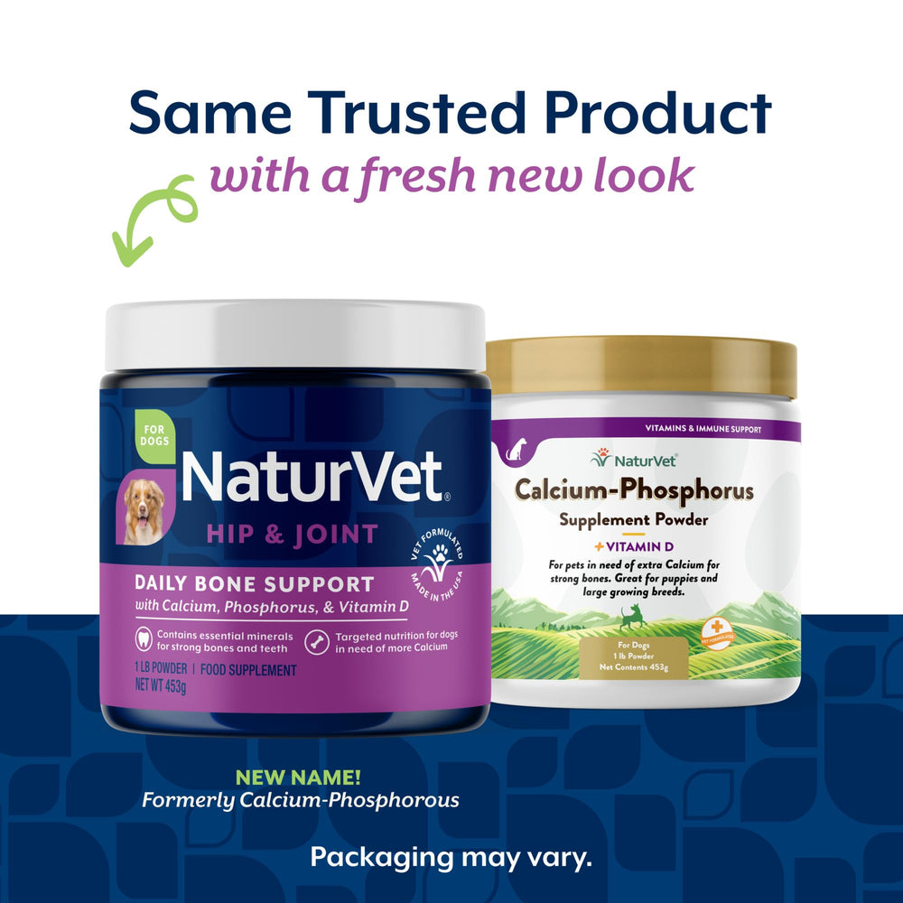 Doseur inclus avec NaturVet Calcium-Phosphore, administration aisée dans la nourriture du chien.
