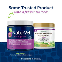 Doseur inclus avec NaturVet Calcium-Phosphore, administration aisée dans la nourriture du chien.
