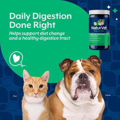 NaturVet Digestive Enzymes – étiquette affichant probiotiques et prébiotiques pour soutenir la flore intestinale.