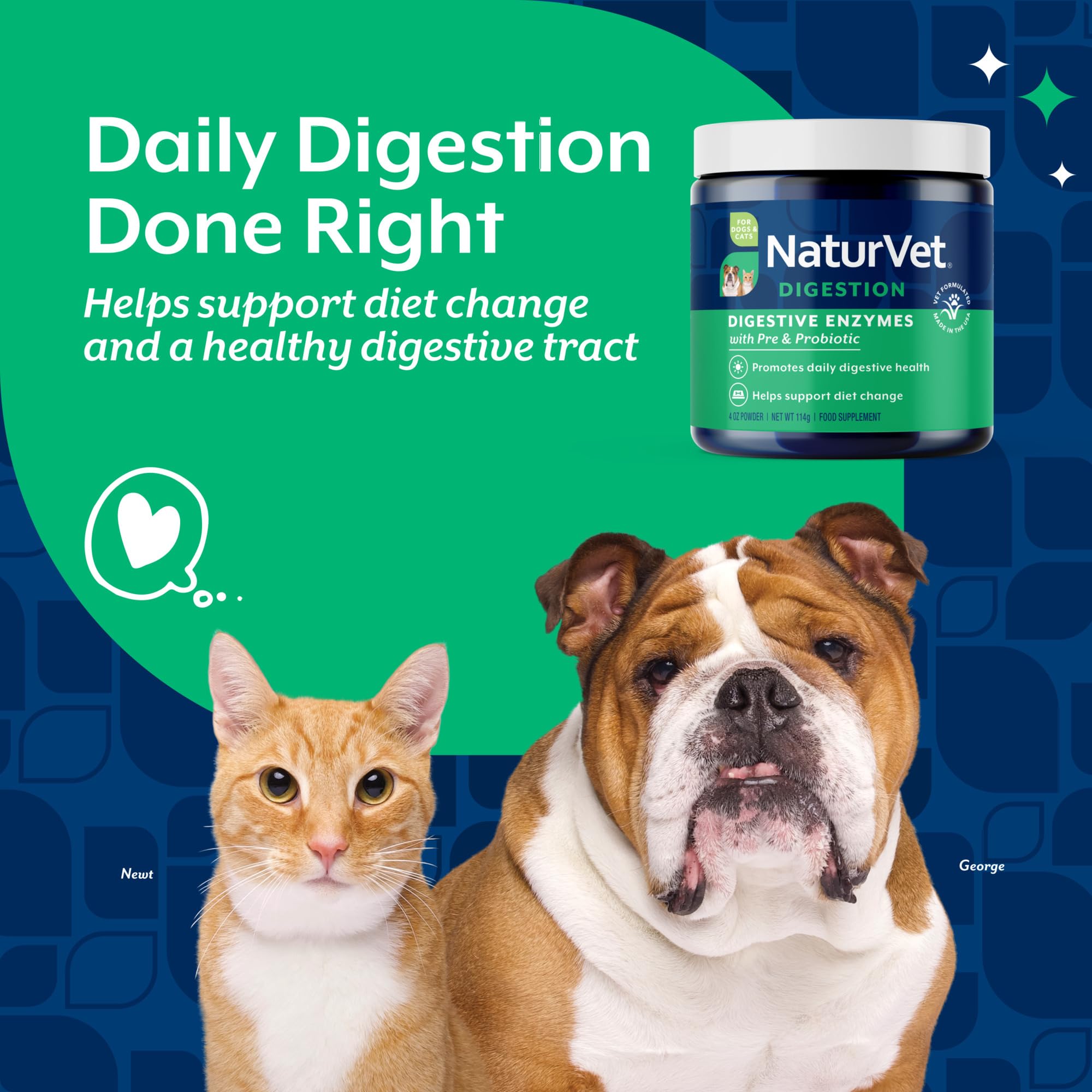 NaturVet enzymes digestives: ingrédients avec probiotiques pour soutenir la digestion normale.