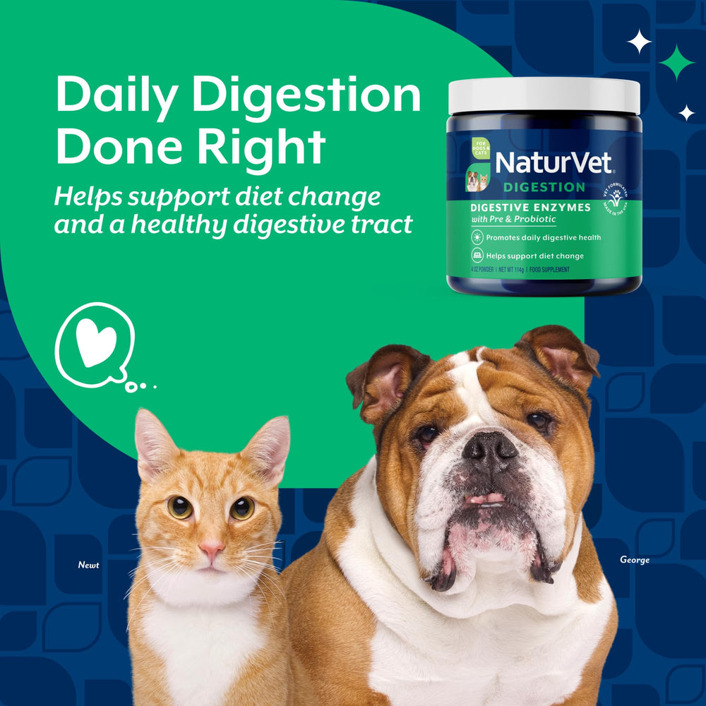 NaturVet enzymes digestives: ingrédients avec probiotiques pour soutenir la digestion normale.