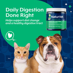 NaturVet enzymes digestives: ingrédients avec probiotiques pour soutenir la digestion normale.