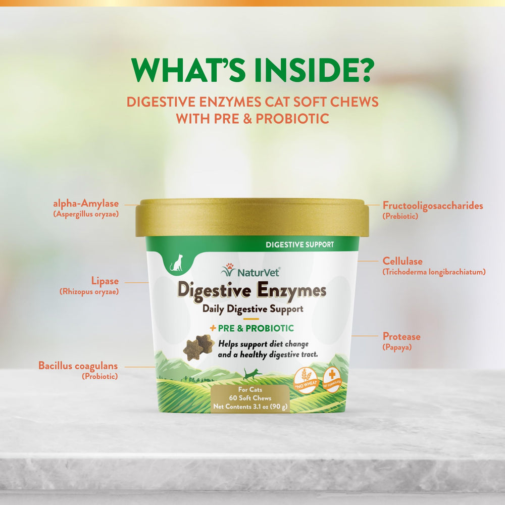 NaturVet Digestive Enzymes Plus Probiotic, dose quotidienne, soutien potentiel pendant le changement alimentaire.