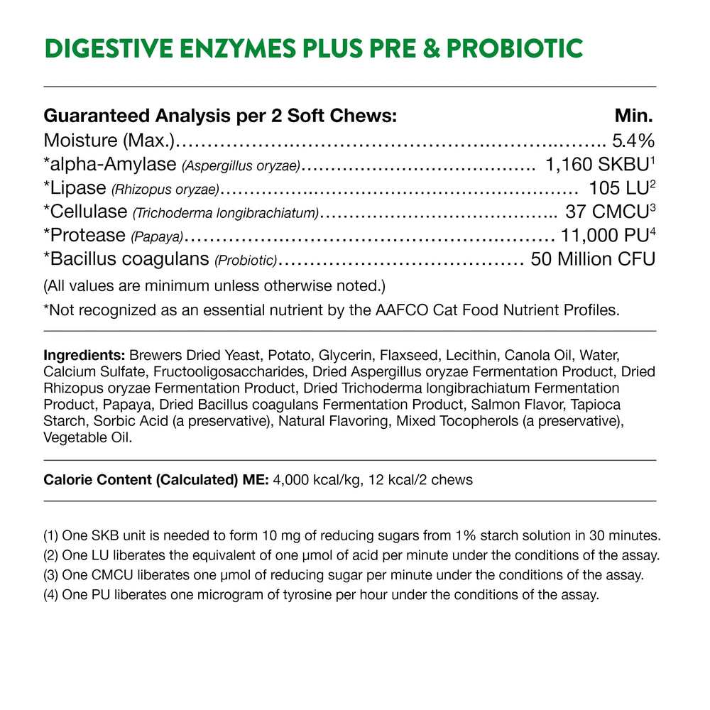 NaturVet Digestive Enzymes Plus Probiotic, friandises-chat, énergie grâce à une meilleure utilisation des nutriments.