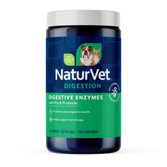 NaturVet Digestive Enzymes – bouteille de poudre facilitant la digestion des chiens et chats.