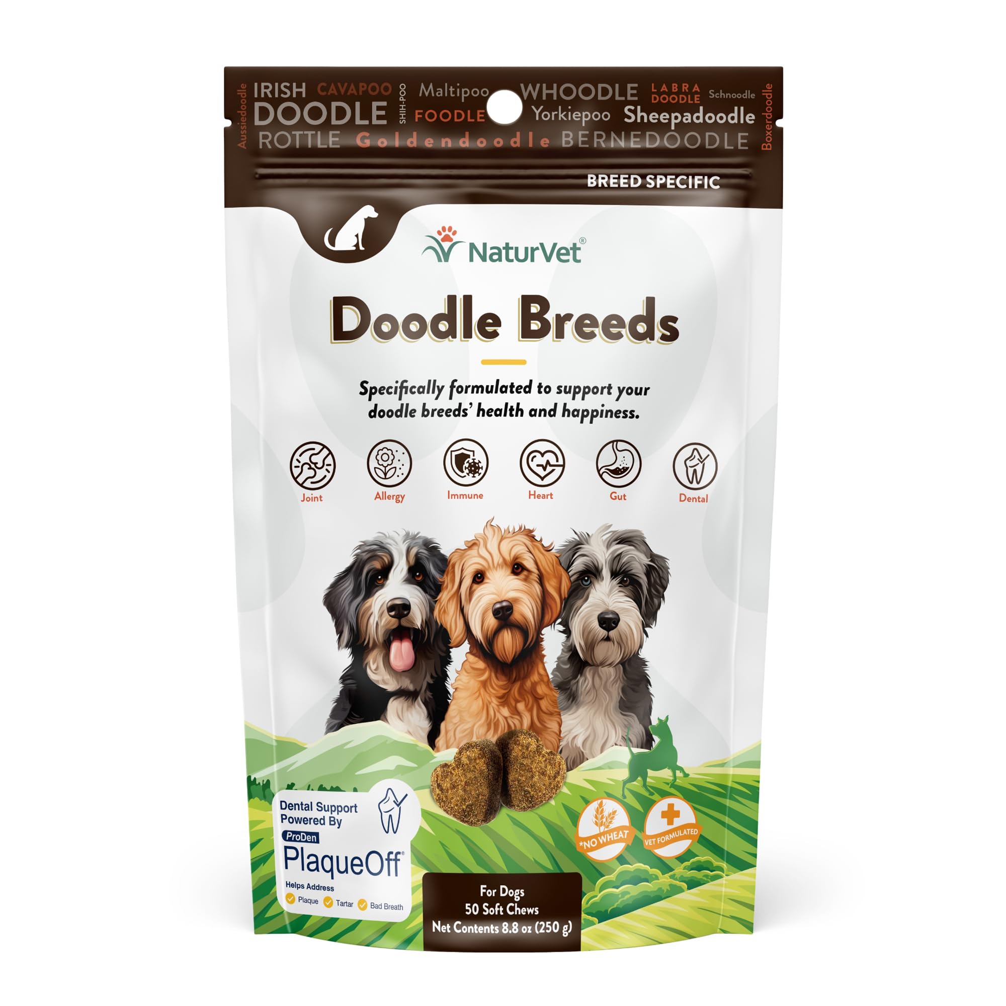 NaturVet Doodle Breeds: bouteille de friandises molles pour chien, soutien des articulations et confort quotidien.