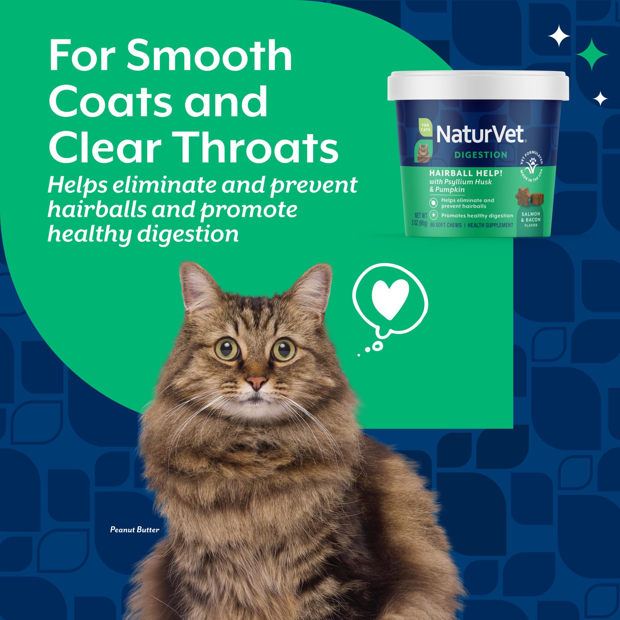 Indication de dosage NaturVet – deux bouchées par jour pour les chats de plus de 12 semaines.