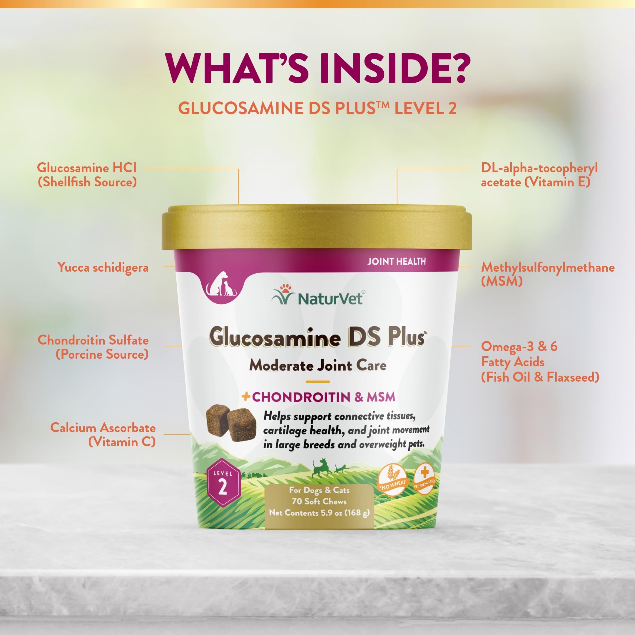 NaturVet Glucosamine DS Plus – fabriqué aux États-Unis, qualité et sécurité.