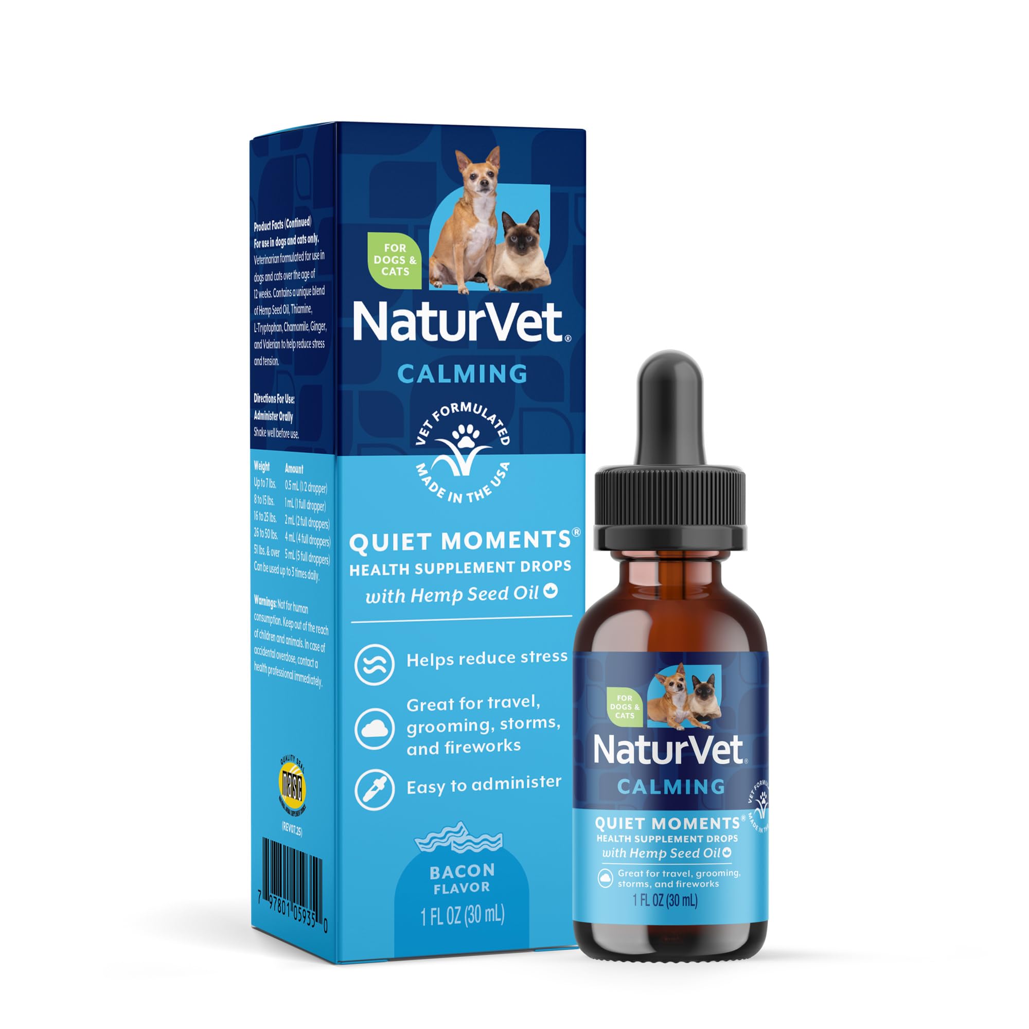 NaturVet gouttes apaisantes – bouteille pratique pour calmer chiens et chats.