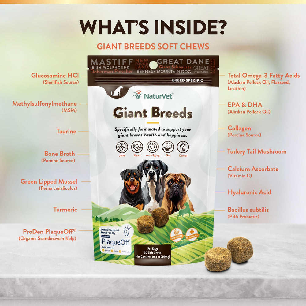NaturVet Grandes Races - soutien articulations et cartilage chez les grands chiens.