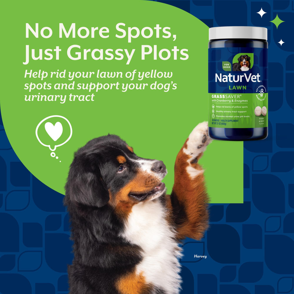 NaturVet GrassSaver Wafers – réduction potentielle des odeurs et taches sur pelouse.