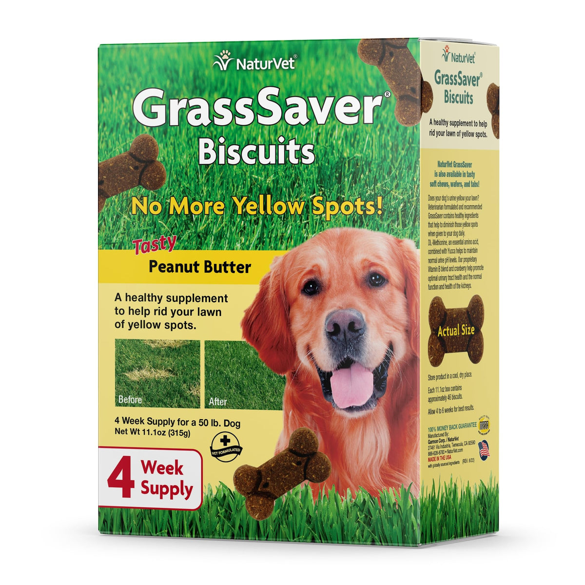 NaturVet GrassSaver biscuits pour chiens pour aider la pelouse a rester verte.