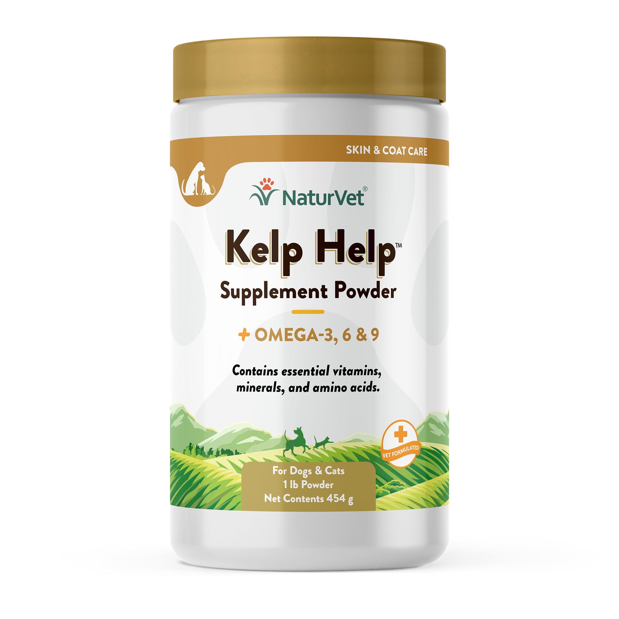 NaturVet Kelp Help Plus Omega en emballage, source naturelle d'oméga pour chien et chat.