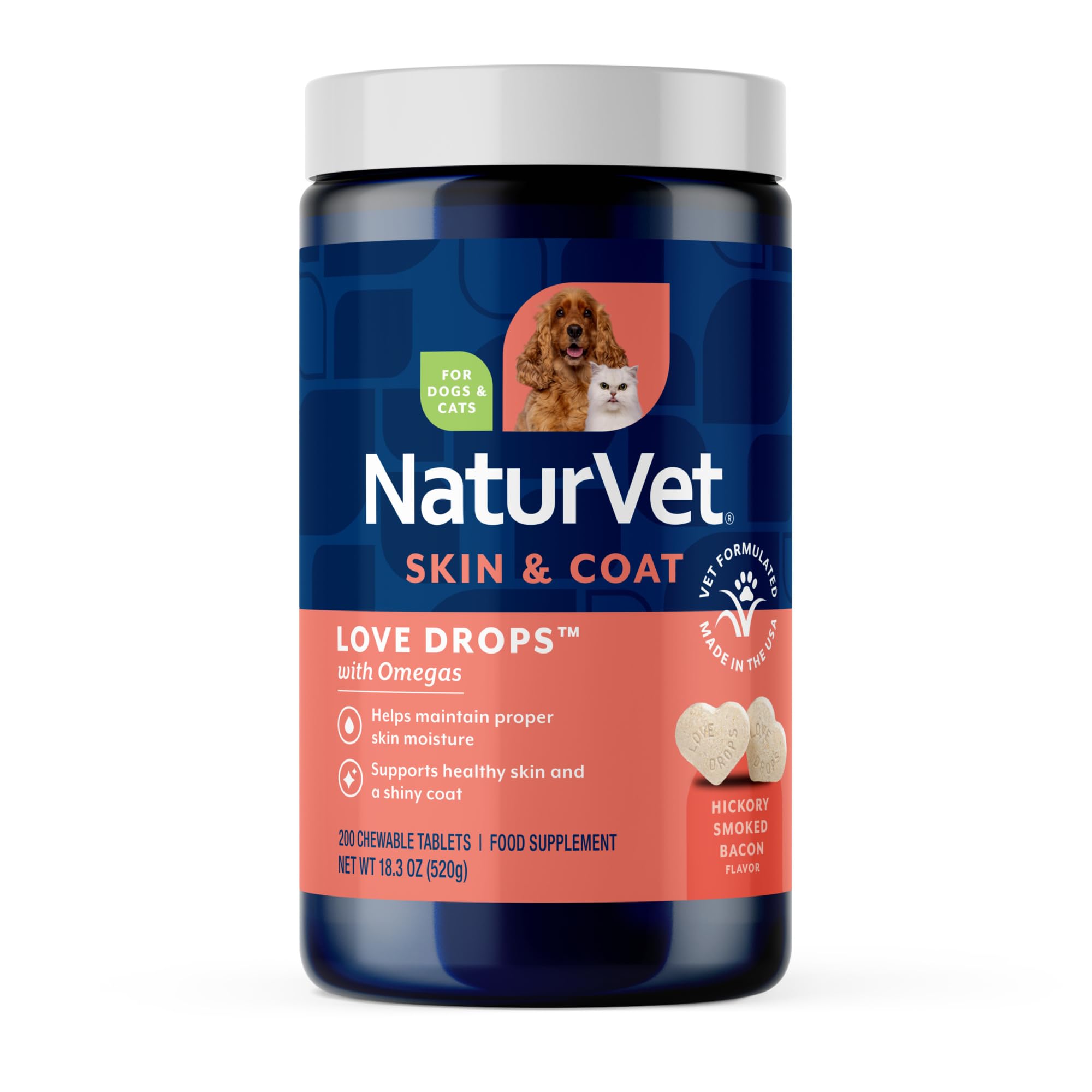 NaturVet Love Drops Plus Omega : peau et pelage sains pour chiens et chats.