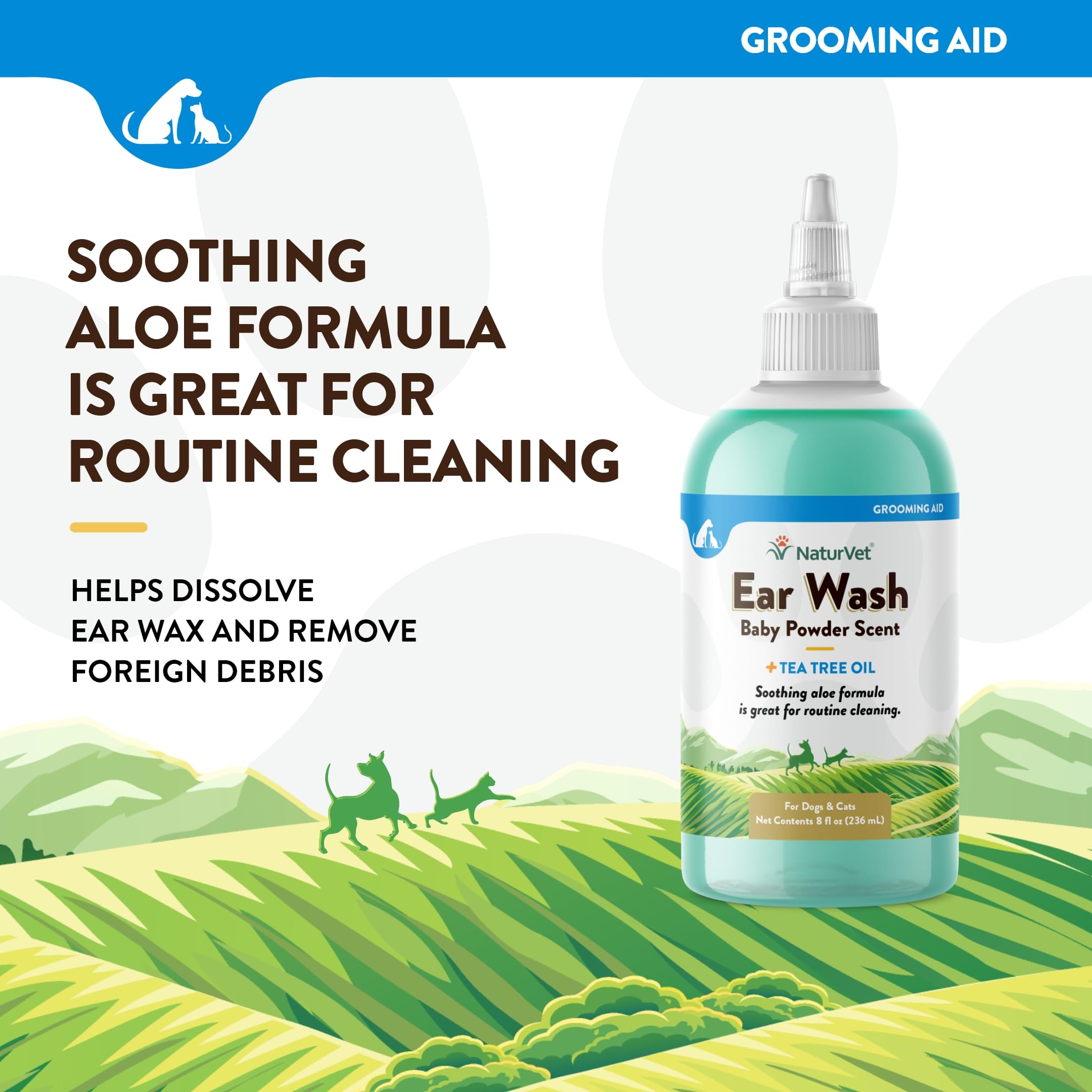NaturVet nettoyant oreilles - apres-bain, aide à garder les oreilles propres.