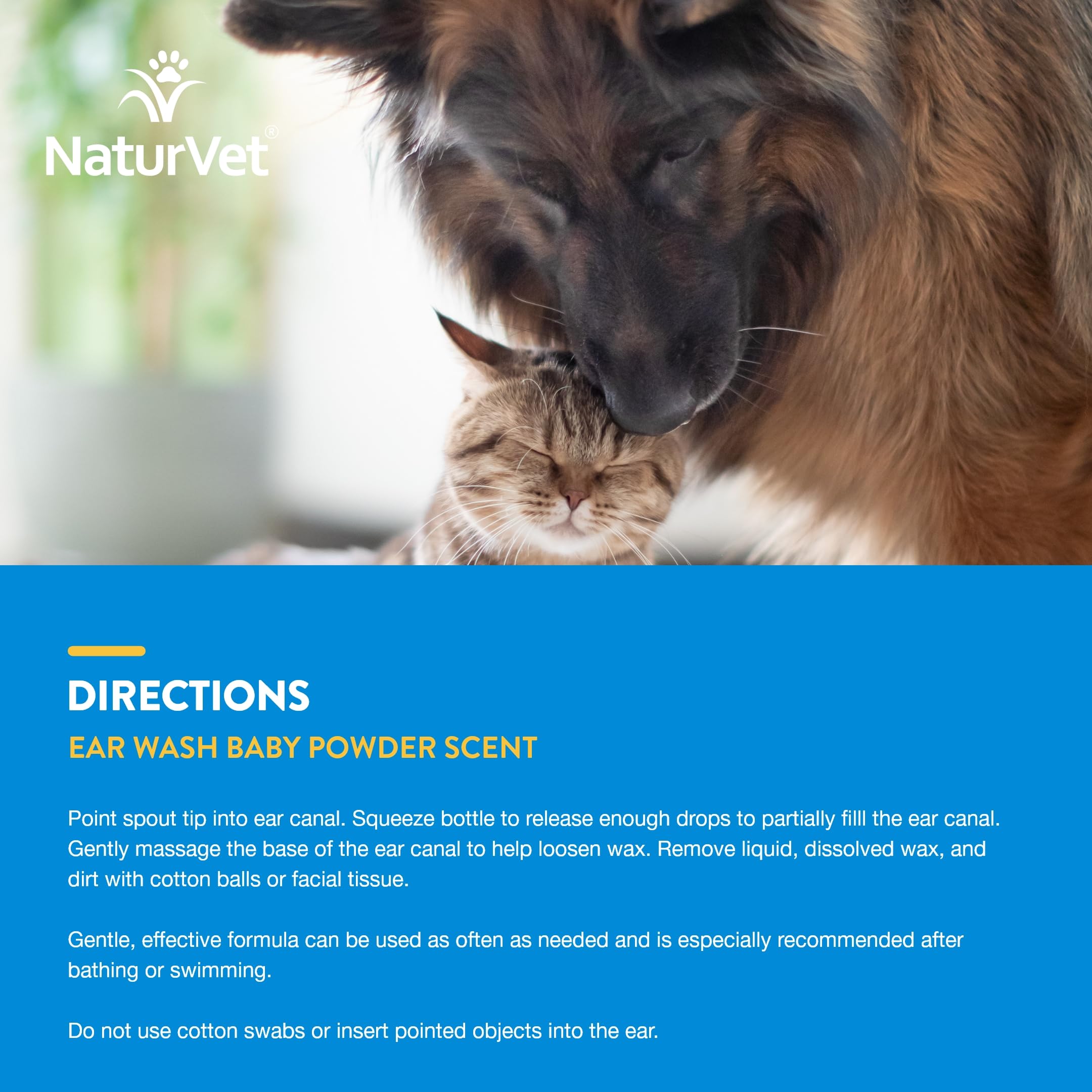 NaturVet nettoyant oreilles - contient huile d'arbre a thé.