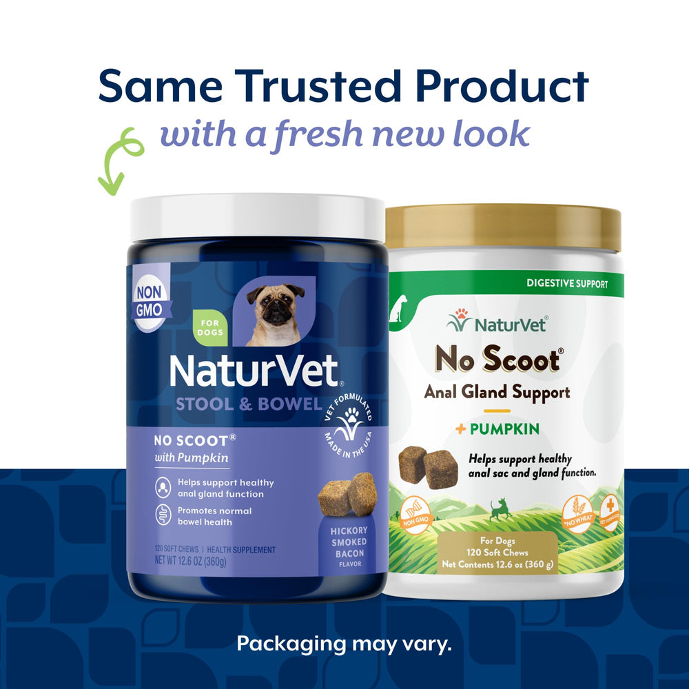 NaturVet No Scoot – gommes pour chiens en premier plan, bénéfice potentiel pour la digestion et le confort.
