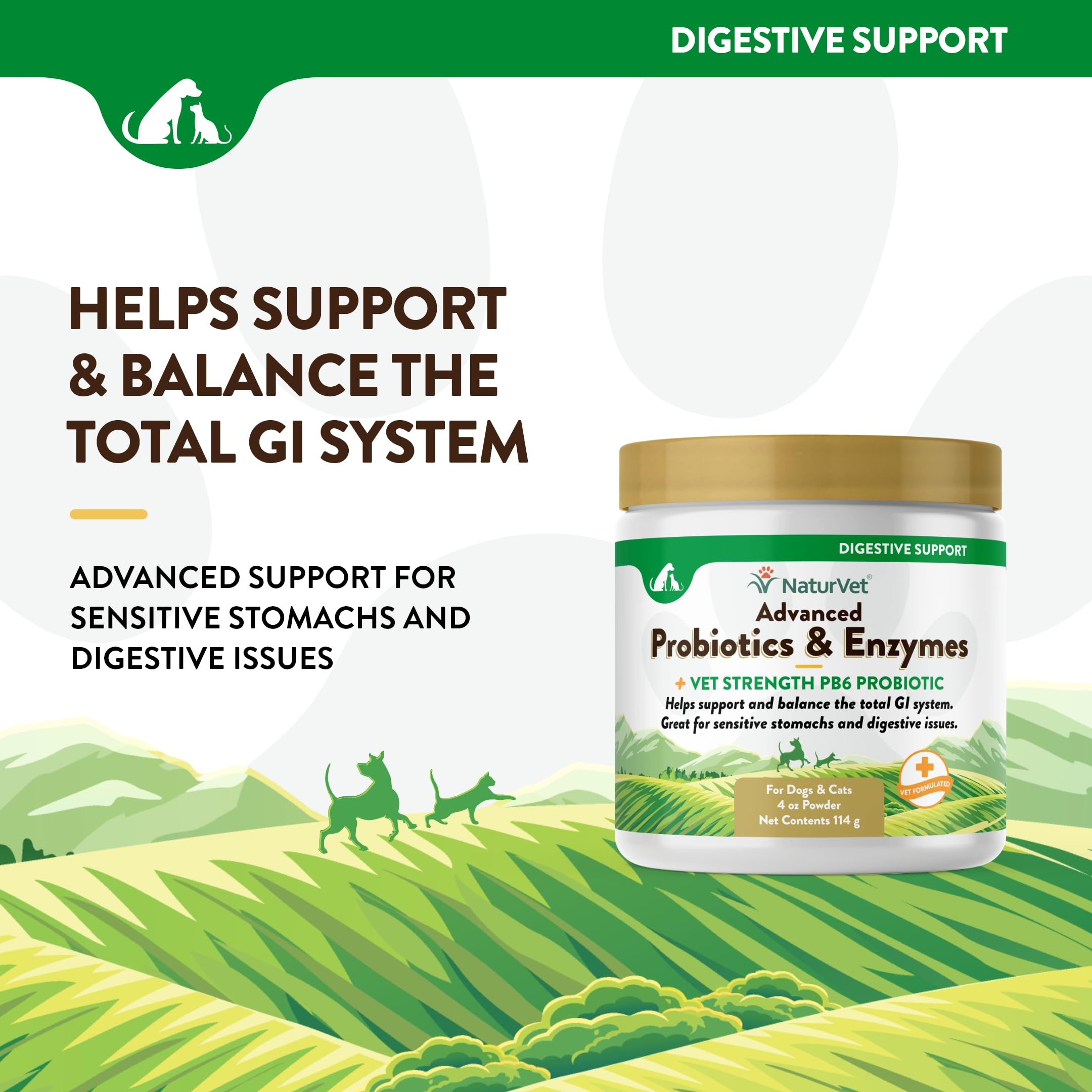 NaturVet PB6 Probiotiques pour chien et chat, soutien digestif lors des changements alimentaires.