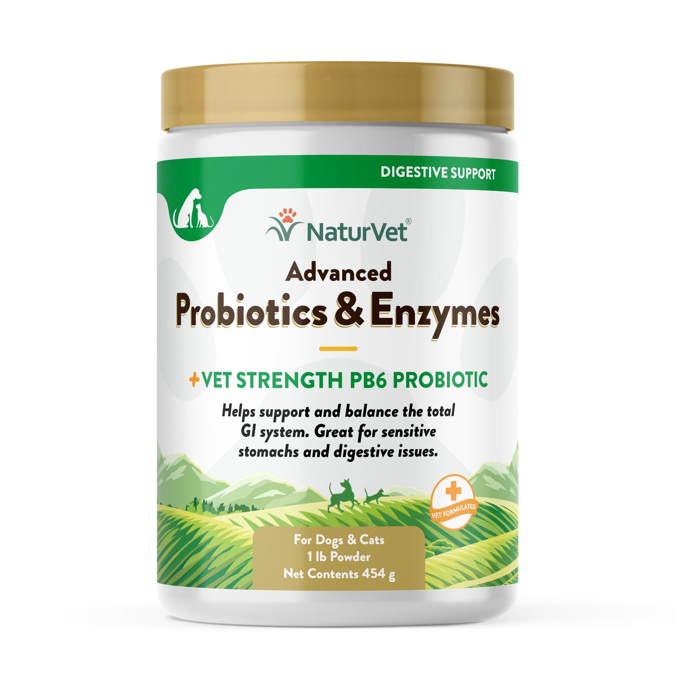 NaturVet Probiotiques Avances flacon-poudre: soutien digestif doux pour chiens et chats.