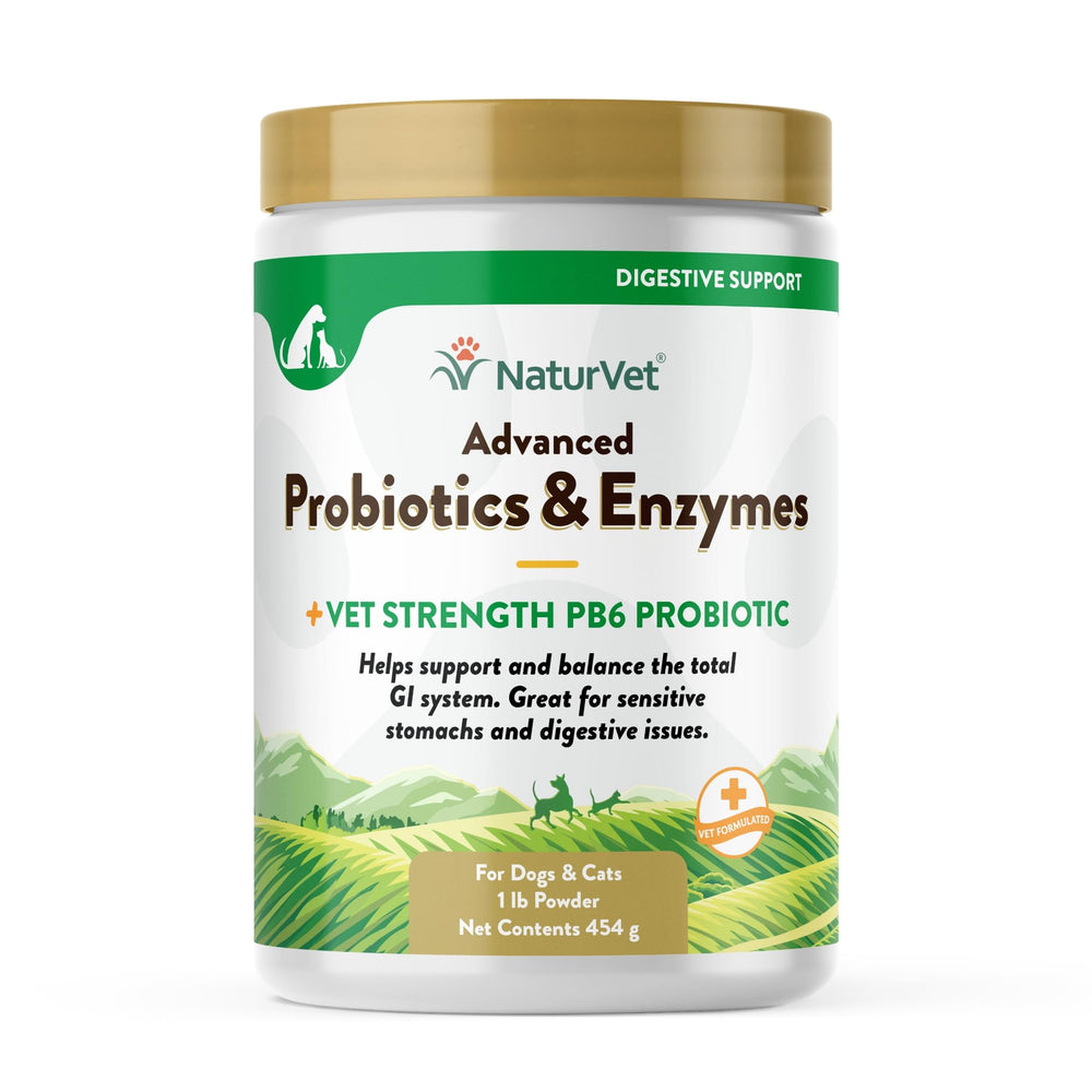 NaturVet Probiotiques Avances flacon-poudre: soutien digestif doux pour chiens et chats.