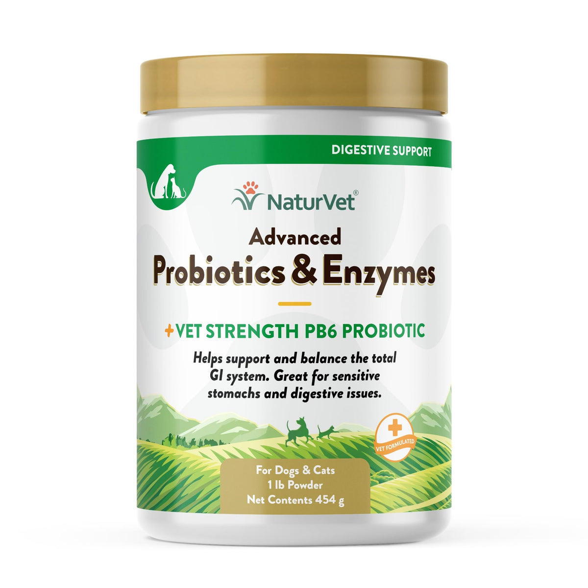 NaturVet Probiotiques Avances flacon-poudre: soutien digestif doux pour chiens et chats.