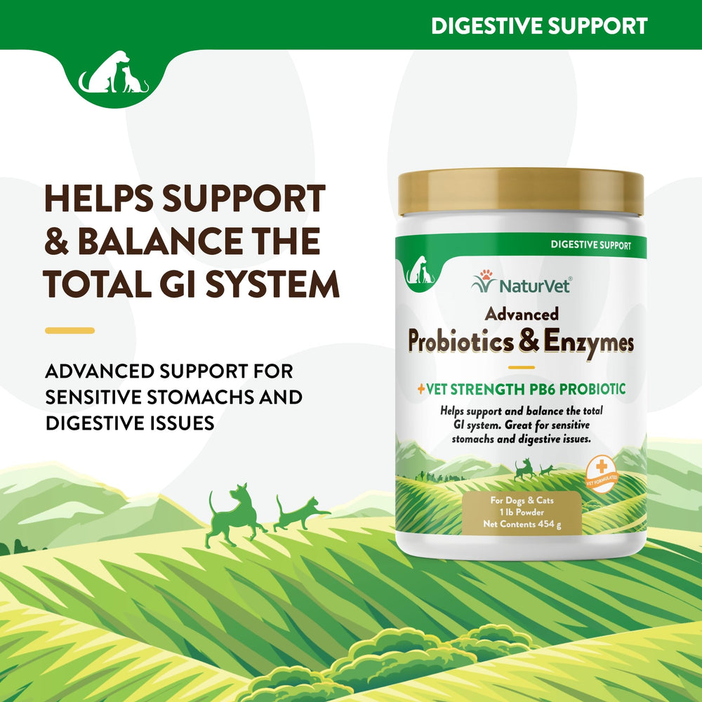 NaturVet Probiotiques Avances poudre-prebiotiques: équilibre intestinal lors de changements d'alimentation.