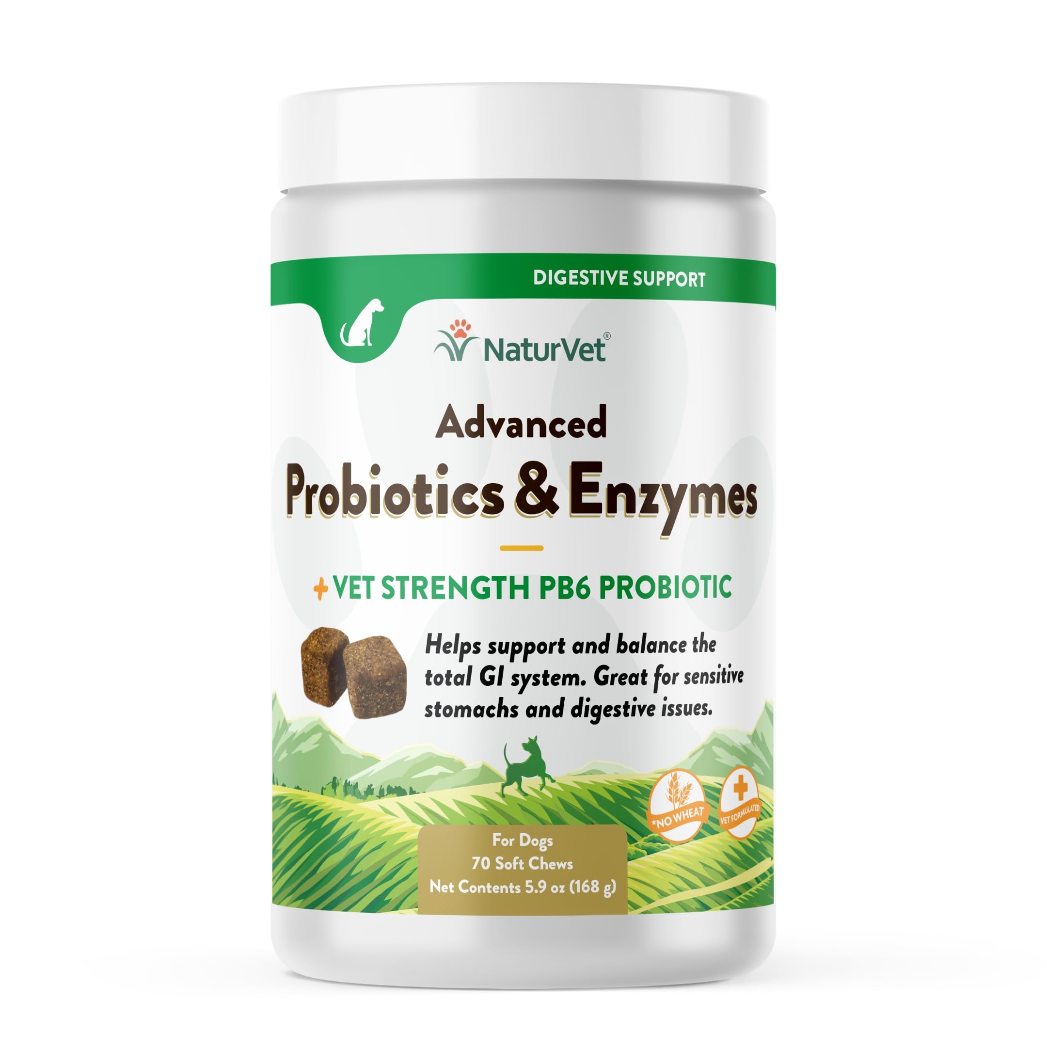 NaturVet-probiotiques-chien-bocal montre l'emballage et peut soutenir la digestion.