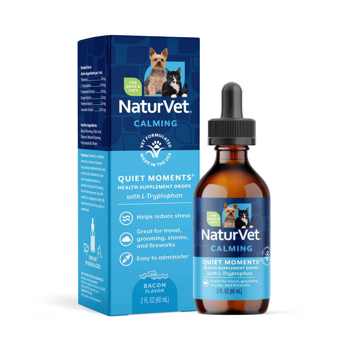 NaturVet gouttes calmes 59 ml facilitent l'administration pour apaiser les animaux.