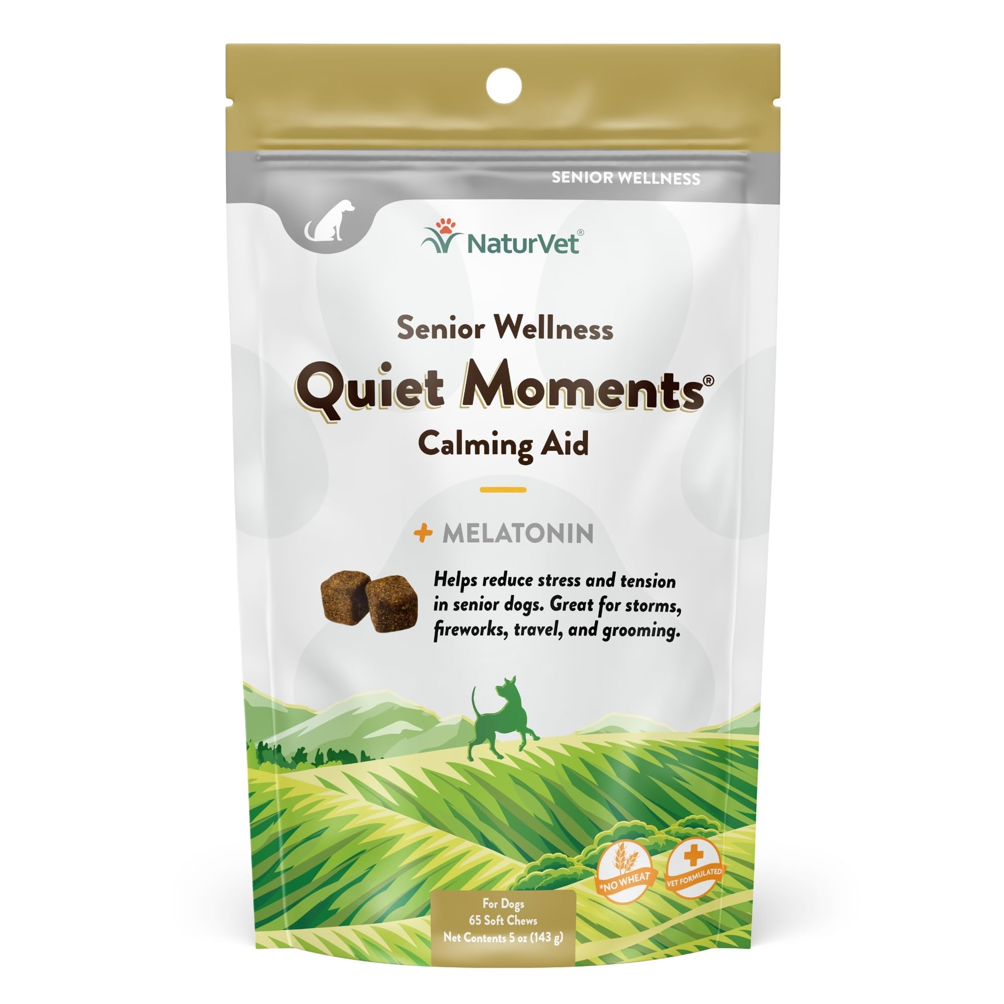 NaturVet flacon calme pour chien, friandise apaisante lors de situations anxieuses.