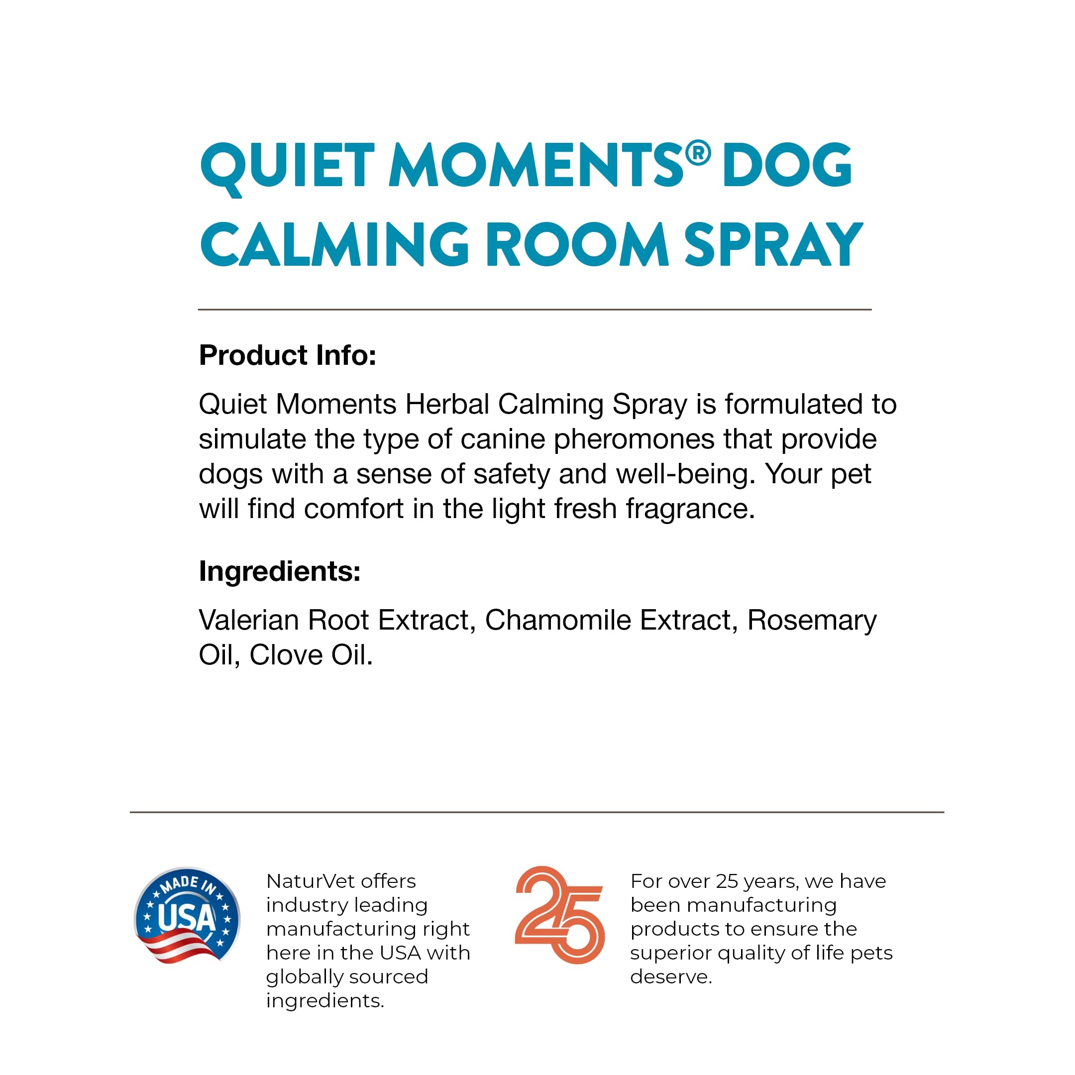 NaturVet Quiet Moments : produit fabriqué aux États‑Unis pour la tranquillité.