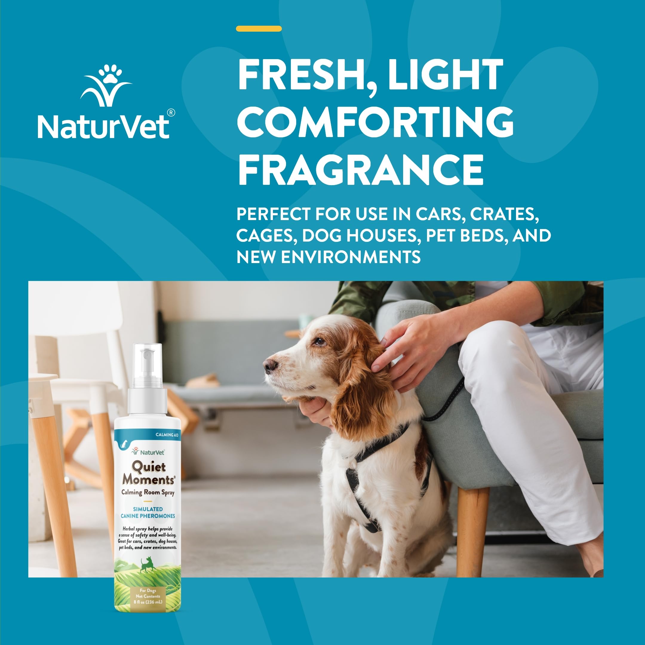 NaturVet Quiet Moments : zone de repos à la maison avec spray calmant.
