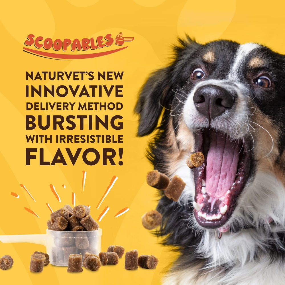 NaturVet Scoopables doseur visible, administration facilitée pour chiens exigeants.