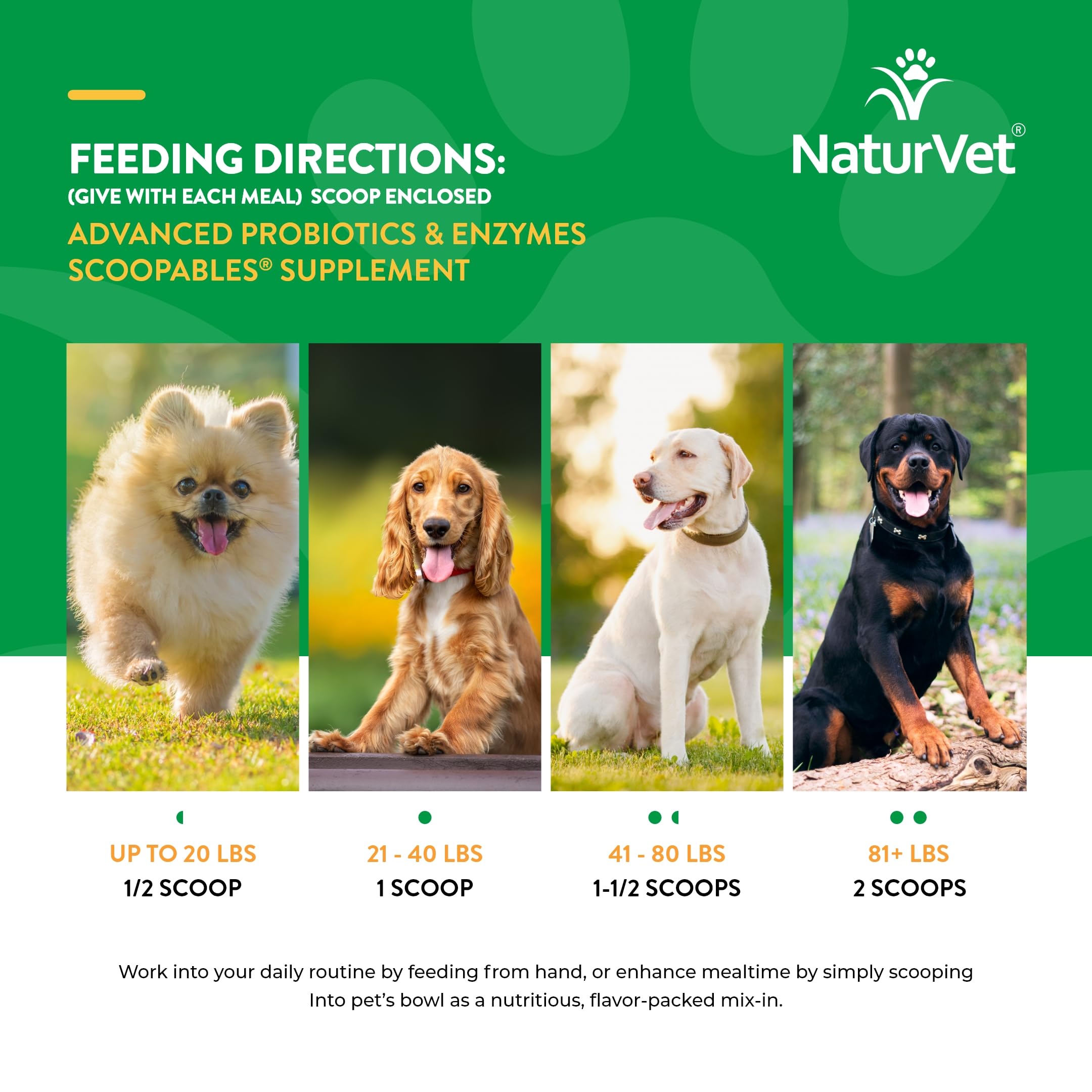 NaturVet Scoopables: étiquette Vet Strength sur l'emballage.