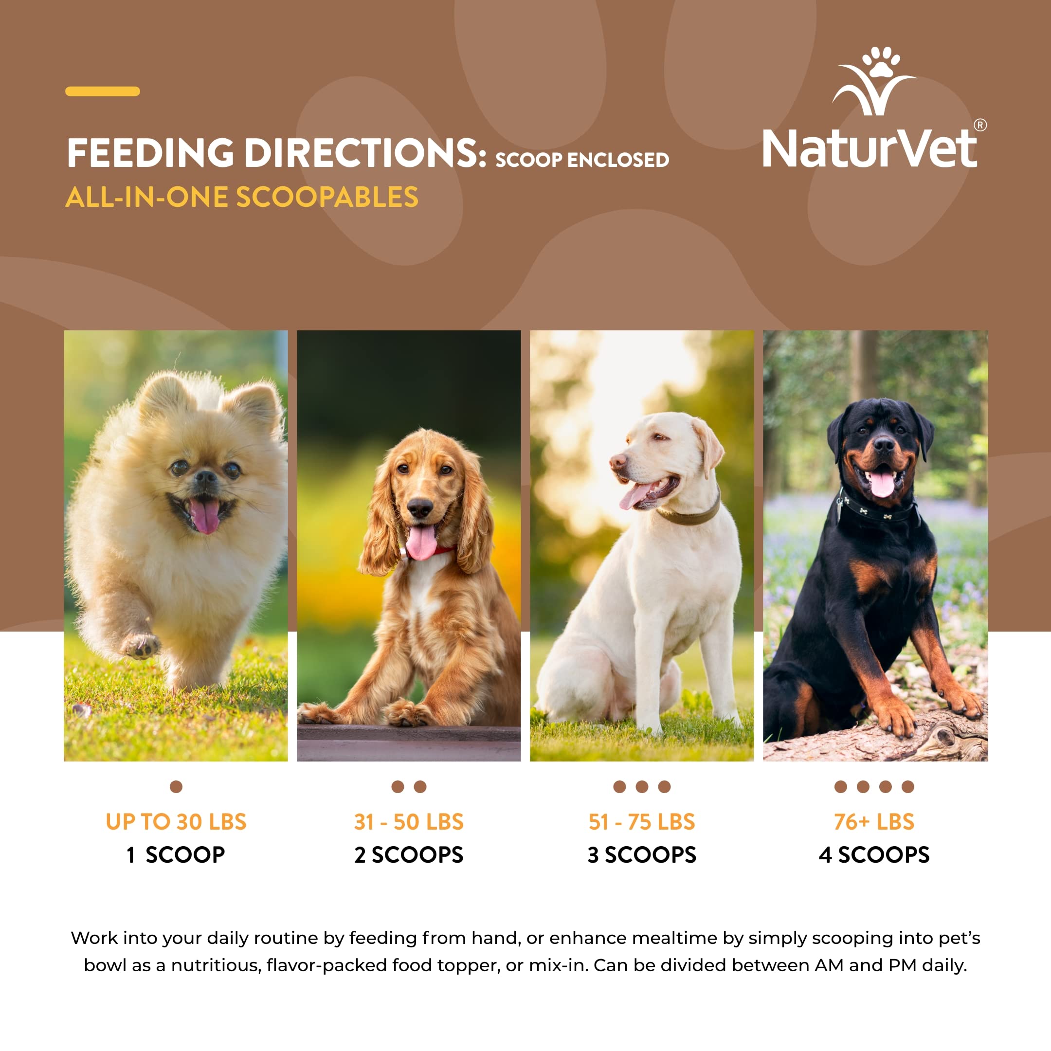 NaturVet Scoopables saveur bacon fumé au hickory, appétence et plaisir au repas.