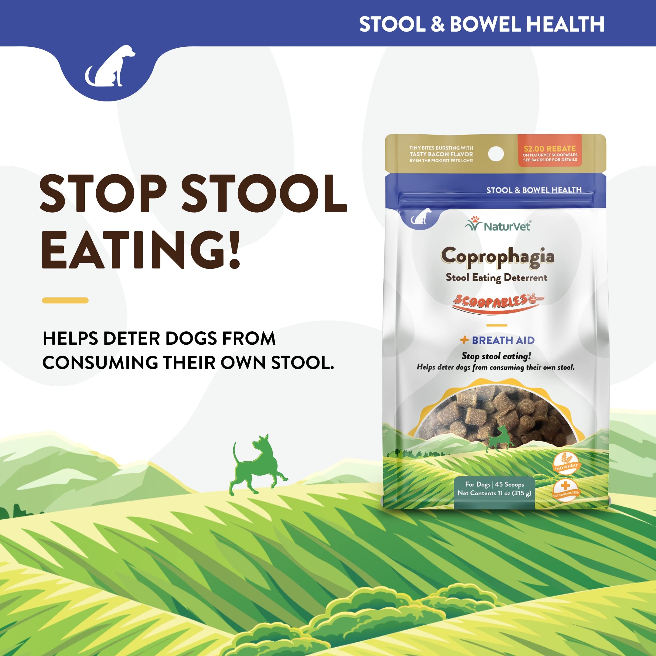 NaturVet Scoopables saveur bacon fumé appréciée par les chiens.