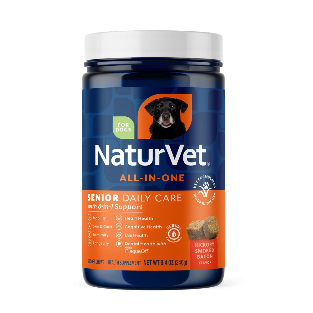 NaturVet bouchées bacon fumé senior chien, texture moelleuse et faciles à donner.