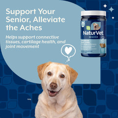 NaturVet Senior: ingrédients clés glucosamine et collagène pour soutien articulaire