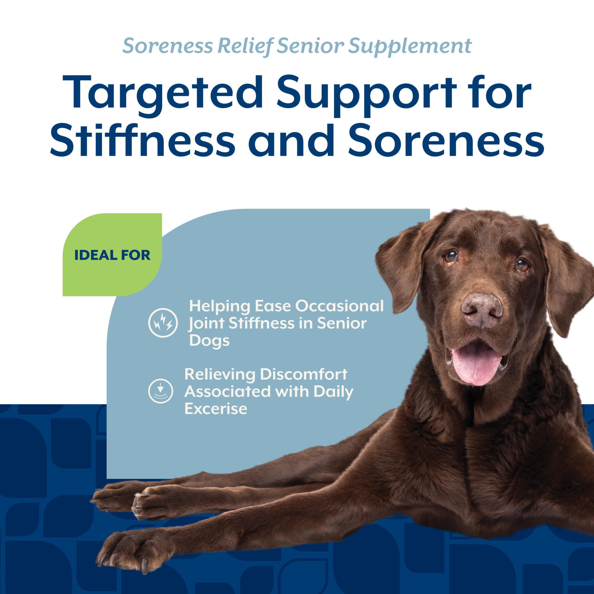 NaturVet Soreness Relief tablettes en gros plan, texture et forme identifiable.