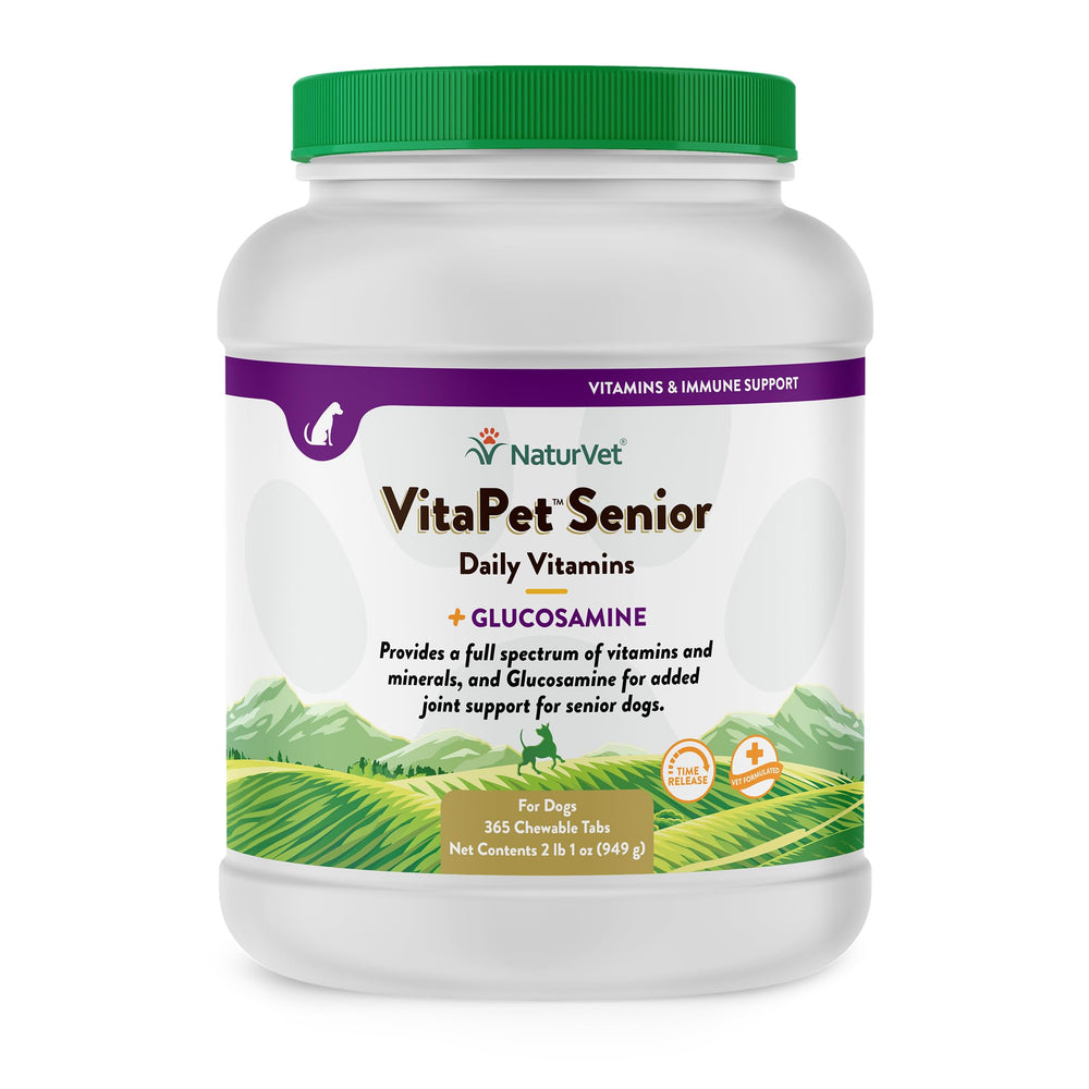NaturVet VitaPet Senior – bouteille visible, potentiel soutien articulaire pour chiens âgés.