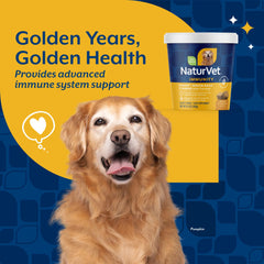 NaturVet VitaPet Senior – emballage ouvert dévoile les friandises pratiques à doser.