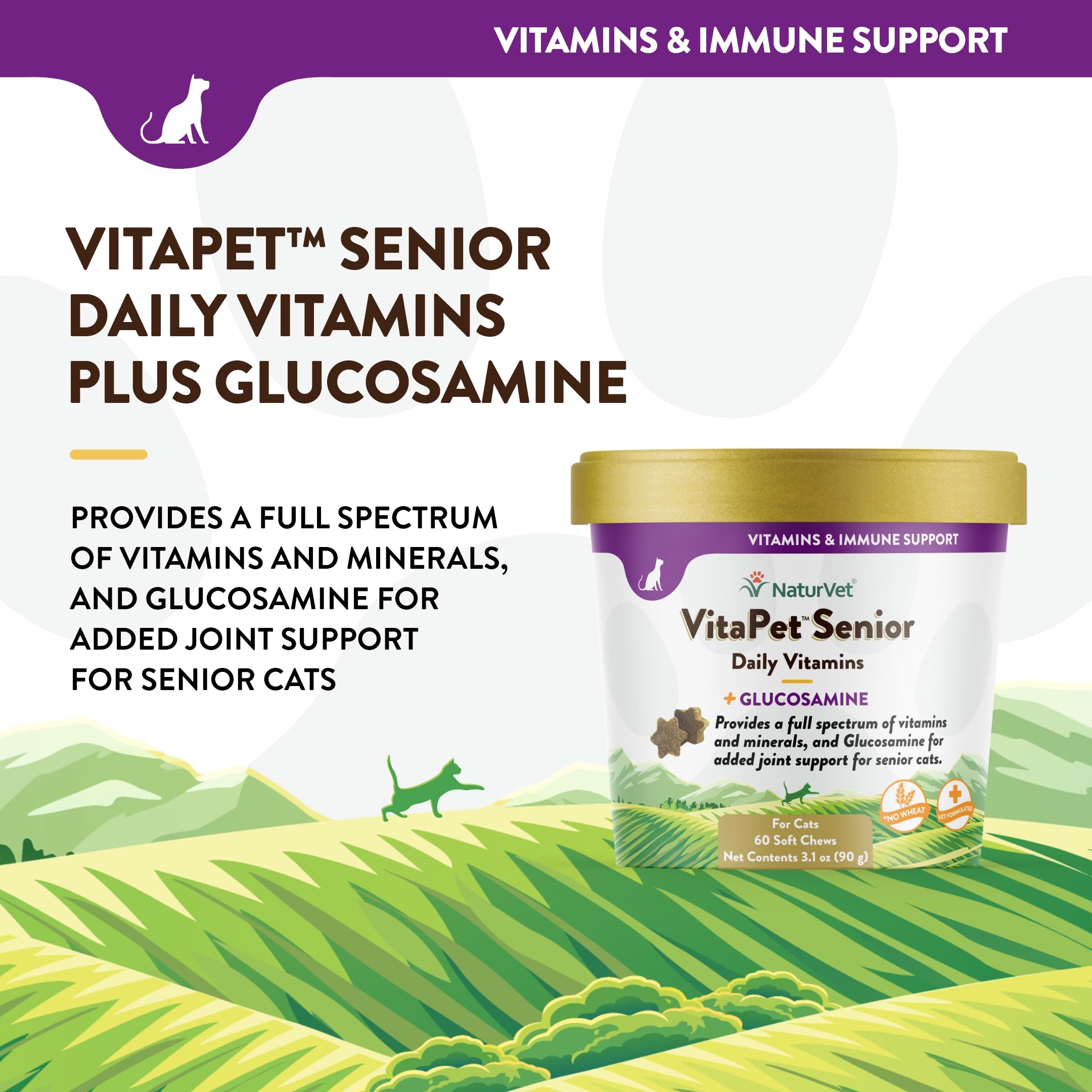 NaturVet VitaPet Senior – Glucosamine, soutien potentiel des articulations.