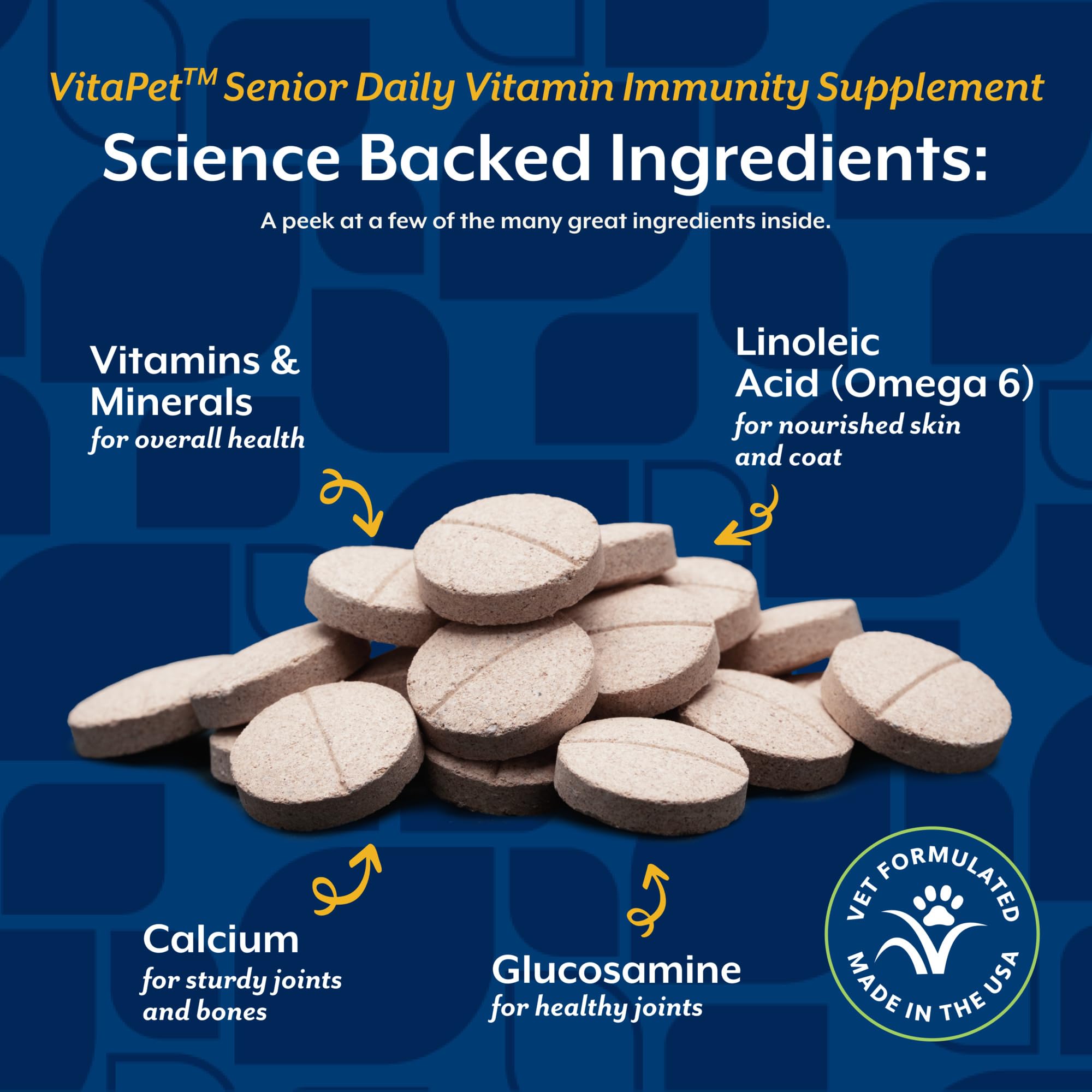 NaturVet VitaPet Senior – compléments nutritionnels essentiels pour chiens, routine saine.