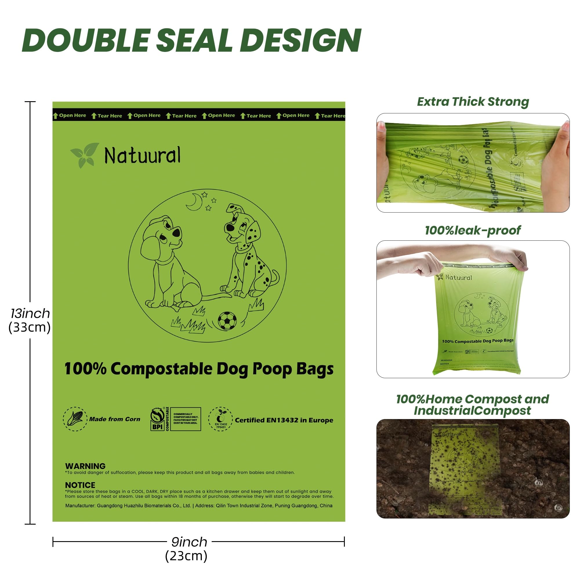 Natuural sacs compostables en maïs, utilisation pratique et respectueuse de l’environnement.